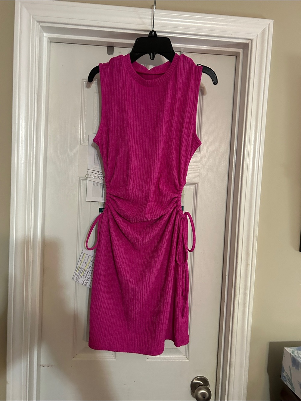 SHEIN Sleeveless Ruched Side-Tie Mini Dress in Fuchsia